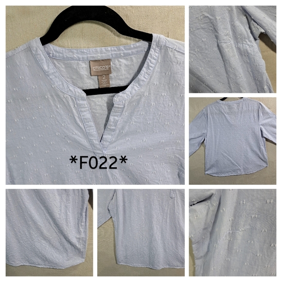 Chico's 2 (US:L) Women Cotton 3/4 Sleeve Pullover VNeck Eyelash Dot Blouse Tunic - Picture 9 of 10